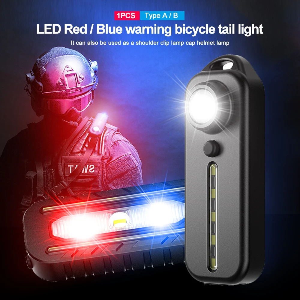 

1/2pcs Mini Thin Flashlight Tactical Police Shoulder Light USB Type-C Rechargeable Bicycle Taillight Helmet Lamp Keychain Light