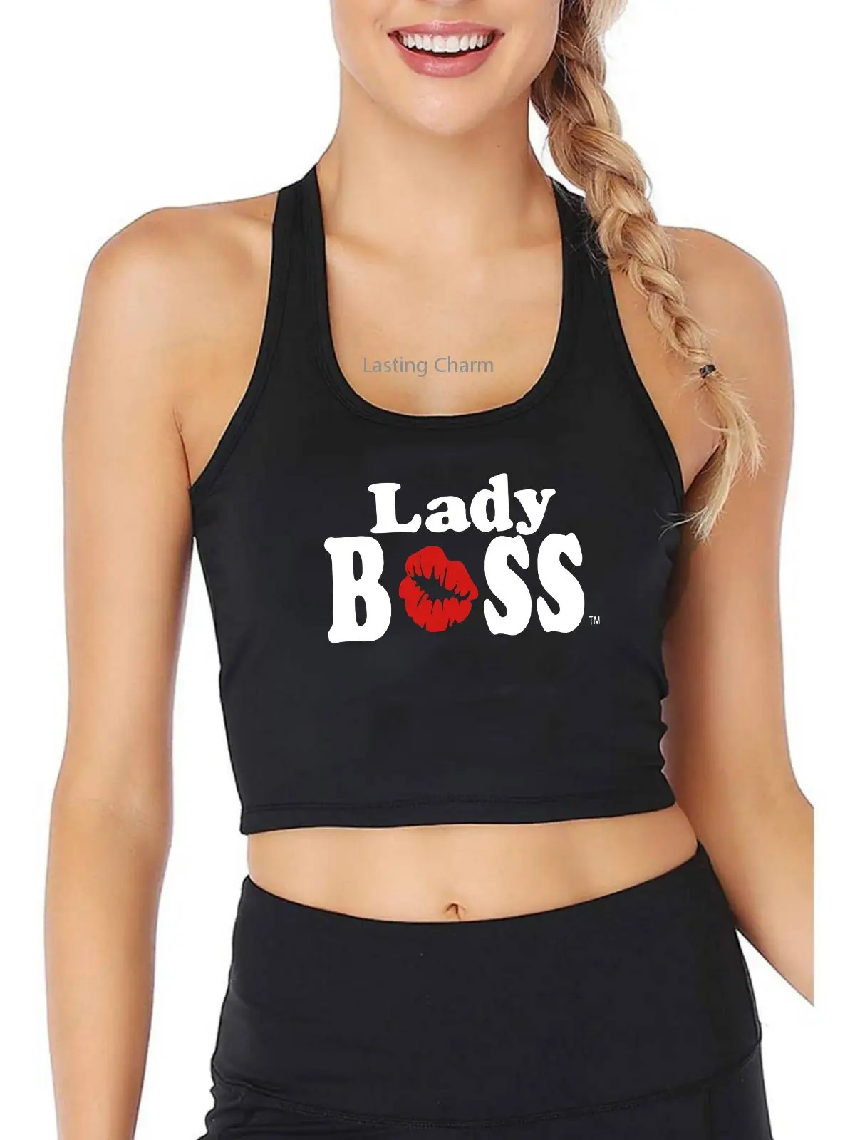

LADY BOSS Pattern Breathable Slim Fit Tank Top Independent Woman Yoga Sports Workout Crop Tops Gym Training Vest