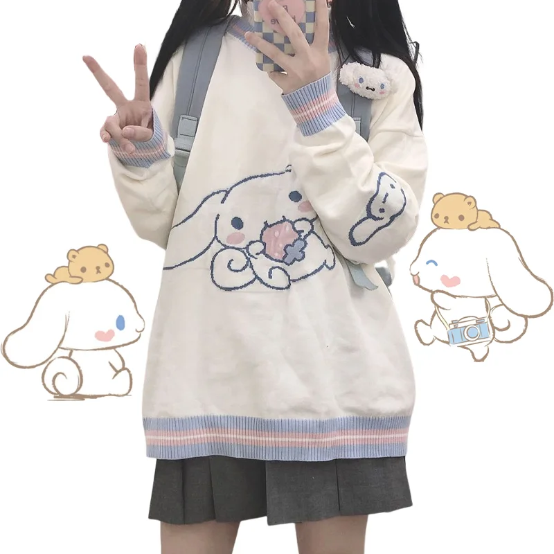 

Sanrio Kawaii Cinnamoroll Sweater Girl Casual and Versatile Cute Cartoon Pullover Japanese College Style Jk Knitted Jacket