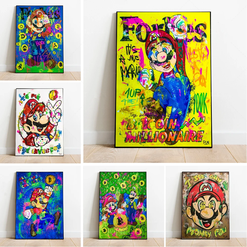 

Graffiti Cartoon Character Forbes Posters Money Bitcoin Millionaire Canvas Painting Prints Wall Art Picture Bedroom Office Decor