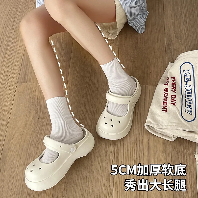 Mary Jane Garden Shoes EVA Feet Feeling Slippers for Women Summer Net Red Thick Sole Hole Shoes for Women Popular Slippers