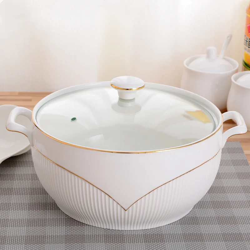 

Ceramic Soup Pot Nordic Phnom Penh White Round 2.6L Large Bowl with Lid Cooking Utensils Household Kitchen Supplies Tableware