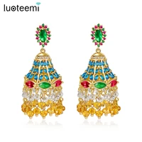 luoteemi sparkling luxurious indian multicolor big drop earrings for women wedding party tassel dangle earrings fashion jewelry