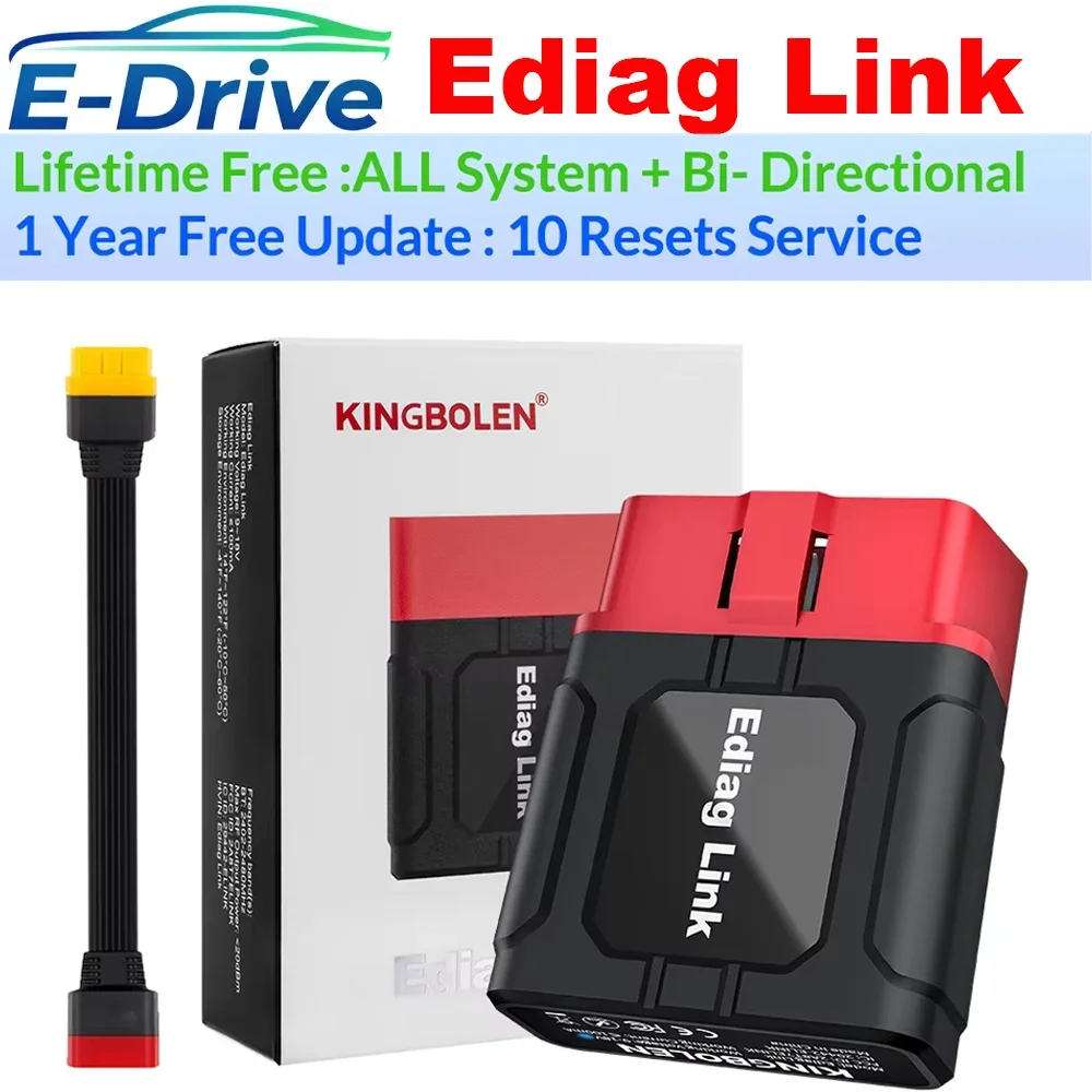 Фото Диагностический сканер KINGBOLEN Ediag Link OBD2, полный набор функций диагностики, двунаправленное управление, 10 функций сброса, CANFD, для iOS и Android, для автомобилей. №1