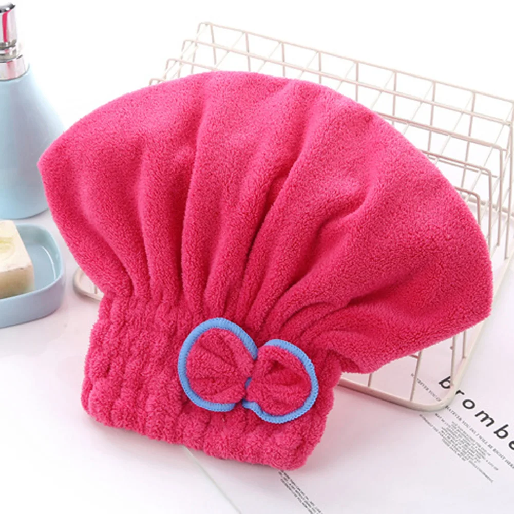 

6 Colors 29x30cm Quick-Dry Hair Towel Cap Hat Bath Hat Microfiber Solid Towel Cap Absorption Turban Hair Dry Cap Towel Set Pink