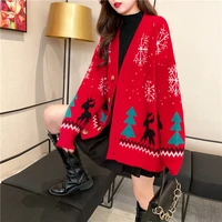 2021 long sleeves coats knitwears winter warm women cardigans sweaters ugly christmas knitted jackets red femme jumpers mujer