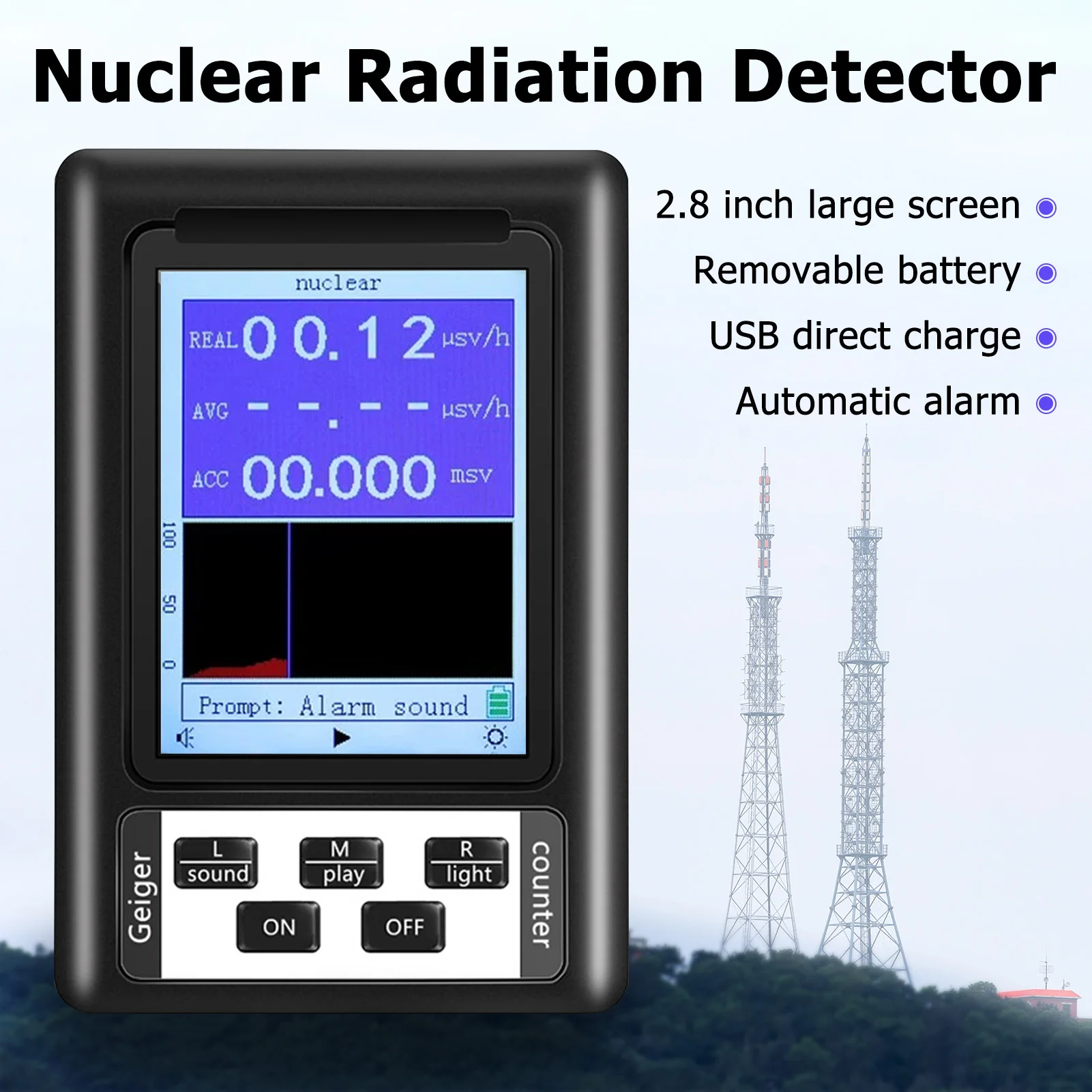 

BR-9B Portable Digital Radiation Dosimeter Handheld Nuclear Radiation Detector Geiger Counter Semi-functional Type Marble Tester