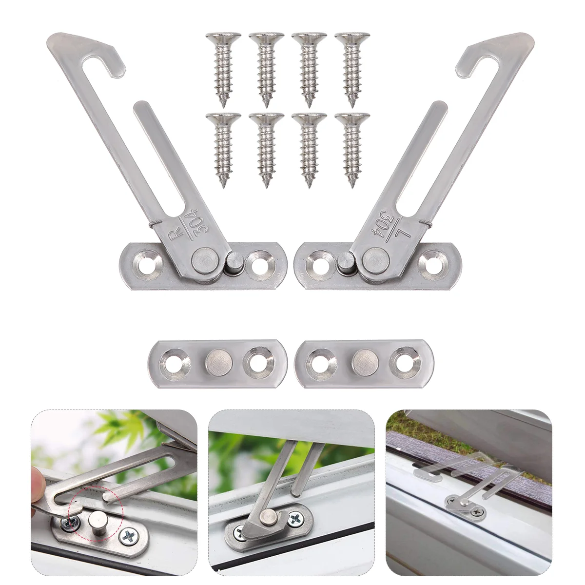 

1 Set Stainless Steel Casement Window Stopper Wind Bracing Sliding Window Hook