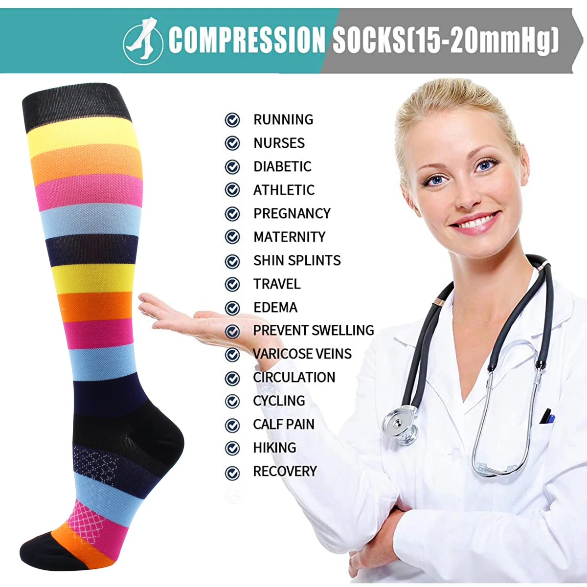 Wholesale 6 Pairs Compression Socks Women and Men Cycling Running Nursing Hiking Varicose Veins Sports Cycling Football Socks