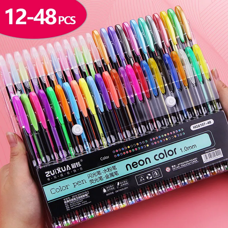 12-48 PCS Colored Gel Pens Set Kawaii pen Manga Scrapbook Journaling Ballpoint 1.0 mm Stationery