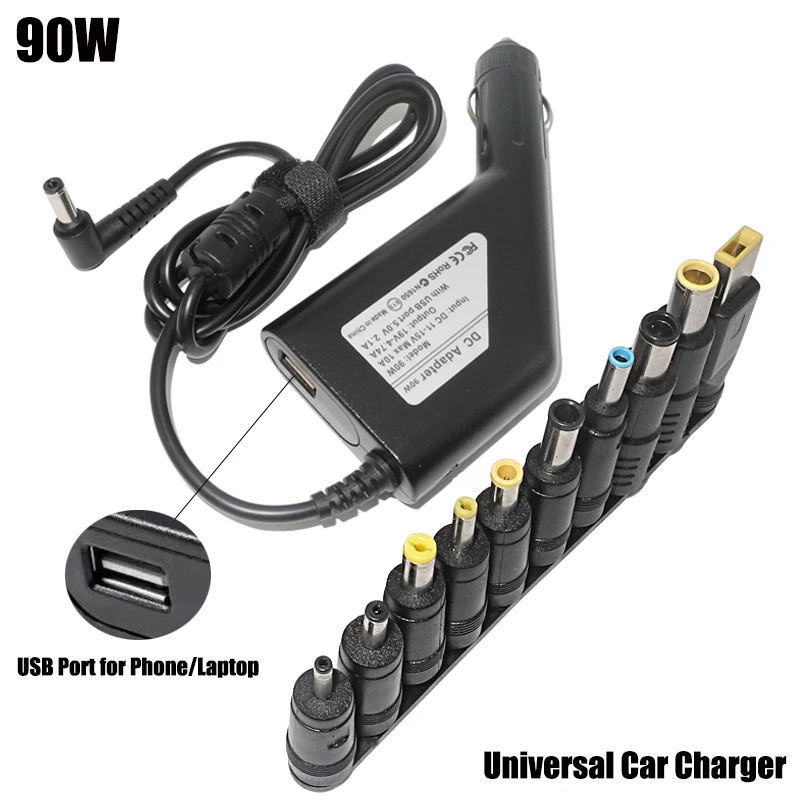 

Universal Car Charger 90W Multi-plug Laptop Power Supply Adapter for Hp Lenovo Asus Acer Notebooks Phones 19V 4.74A Dc Adapter