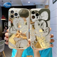 disney mickey minnie mouse bronzing shell pattern mobile phone case for iphone 13 12 11 pro max cases xr xs x 7 8 plus case gift