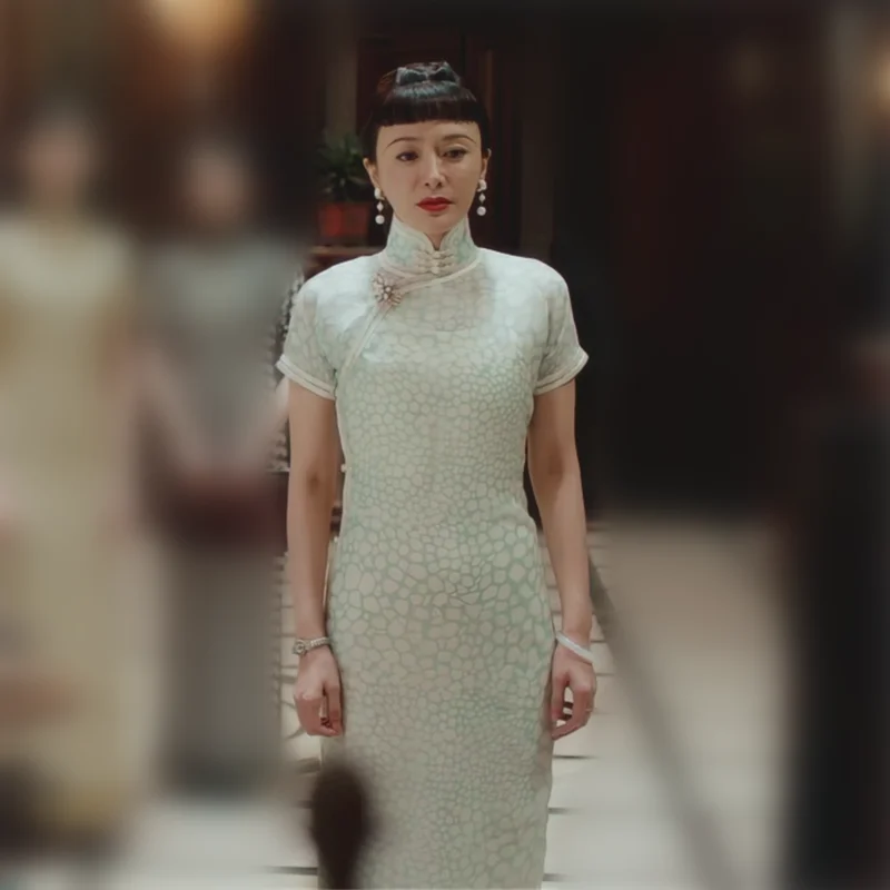 Hot Drama Legacy Chuan Jia Older Sister Yi Zhongling Qin Lan Long Design Body-fit Cheongsam Print Elegrant Chi-pao Republican