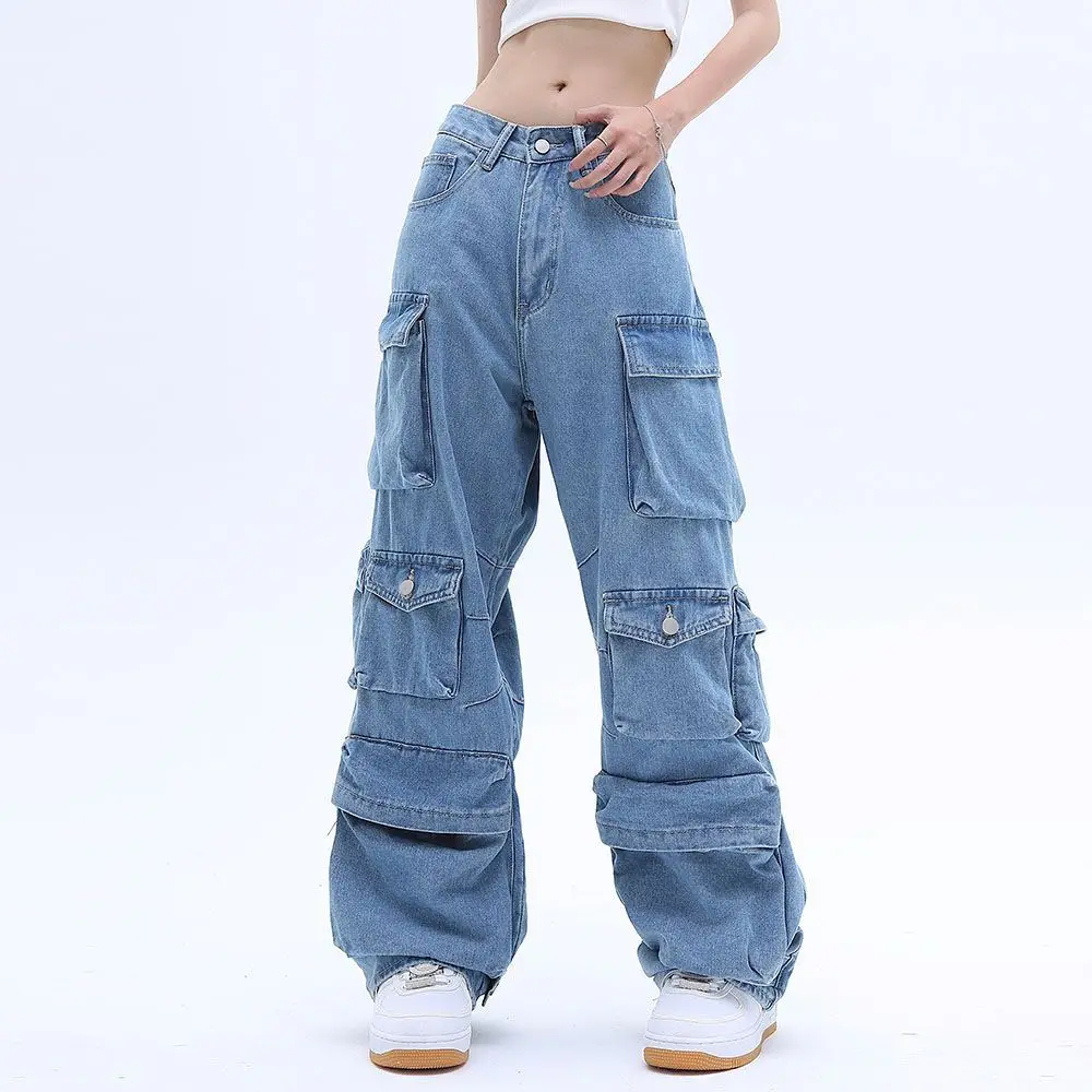 

Women's Y2K Street Retro Loose Wide-Leg Overalls Couple Casual Joker Mopping Jeans Pants Women G78