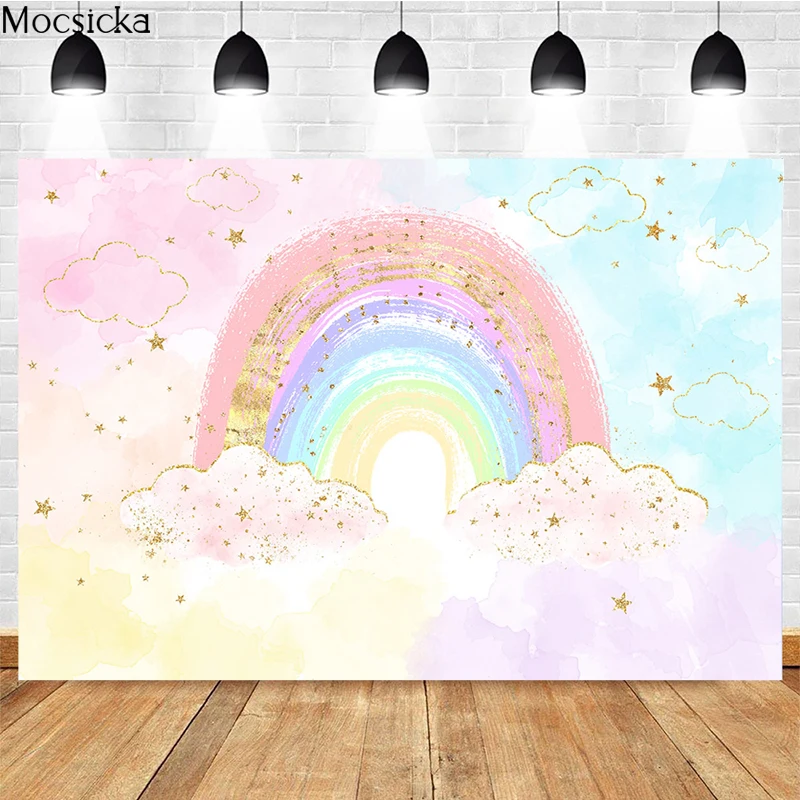 

Mocsicka Rainbow Photography Backdrops Newborn Shower Photo Wallpaper 1st Birthday Decoration Cake Smash Props Photo Background