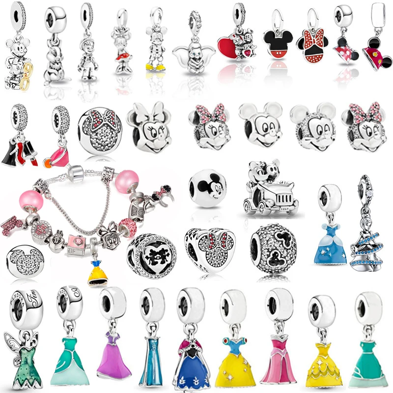 

Disney Mickey Mouse Princess Skirt Pendant Beads Fit Bracelet Women 925 Silver Round Beads DIY Kids Bracelet Accessories