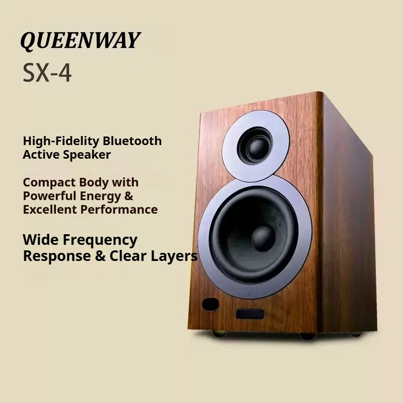 Фото Акустические системы AQ-01 SX-4 HiFi для полок - 4-дюймовые деревянные мониторные колонки с Bluetooth 5.0 и мощным усилителем для ТВ/ПК/игр №2
