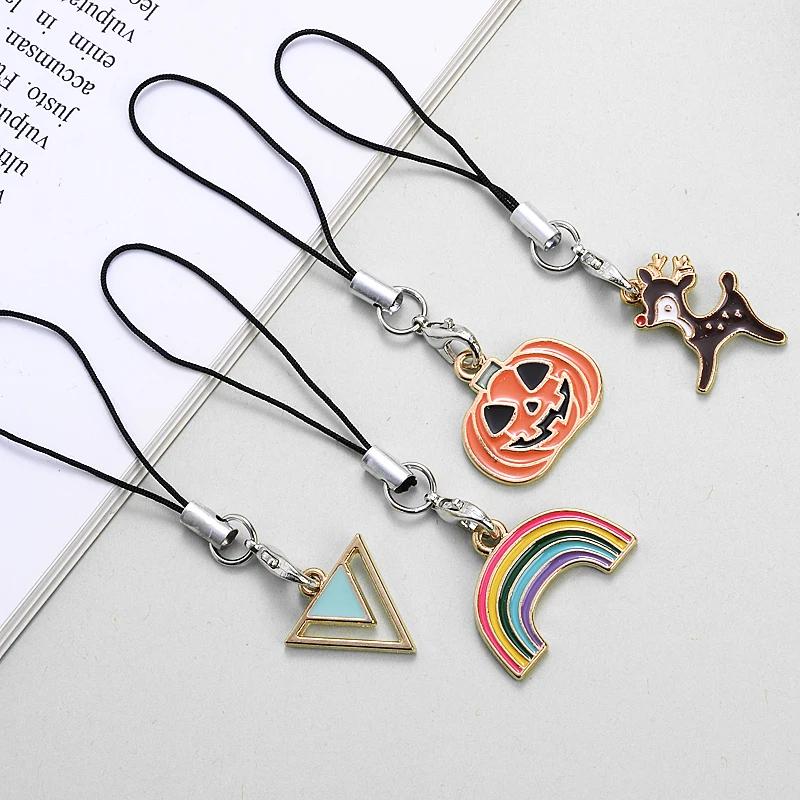 1Pcs Metal Animal Rainbow Triangle Mobile Phone Pendant Lanyard Diagonal Anti-Lost Key Chain Accessories Decoration Ladie Gift
