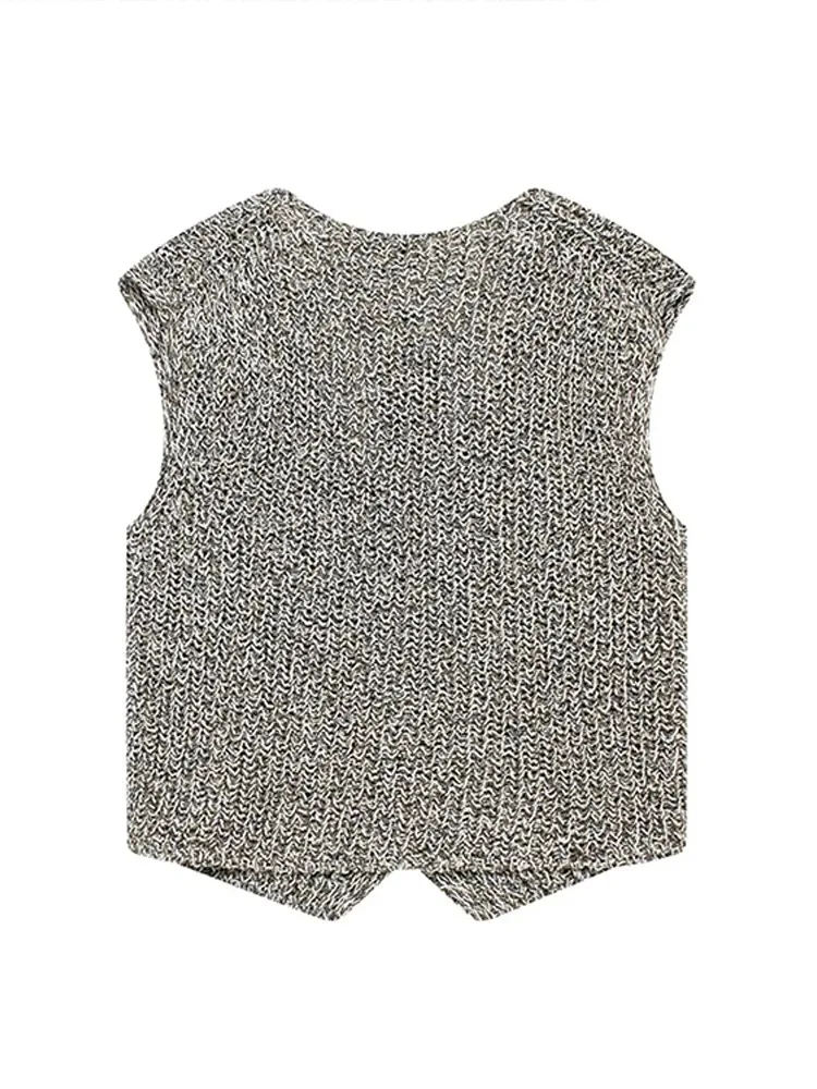 Женский Повседневный Вязаный Жилет Без Рукавов С V-образным Вырезом Однобортный