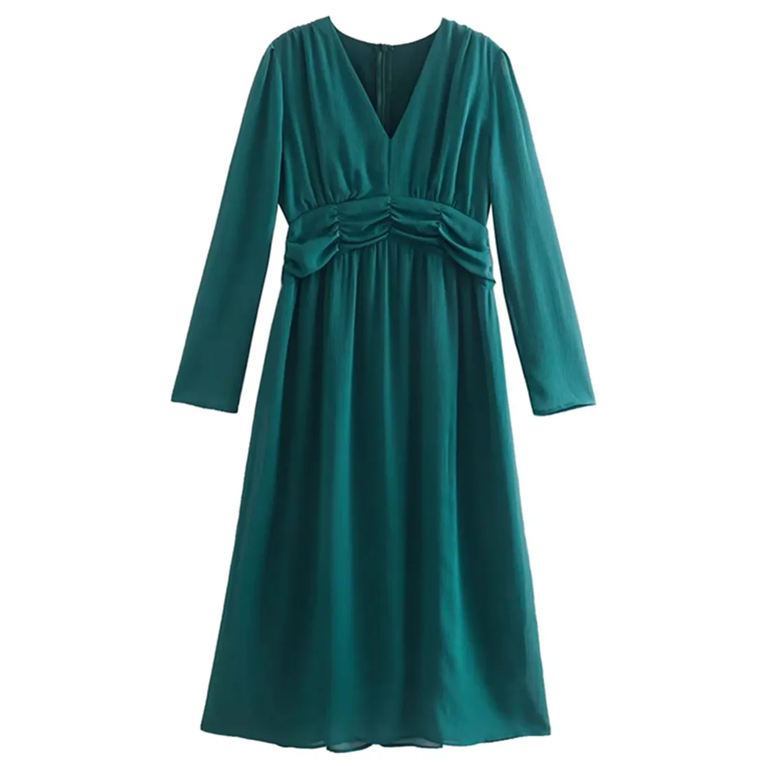 

Elmsk 2022 модное простое черно-зеленое Плиссированное элегантное вечернее платье средней длины в английском стиле с V-образным вырезом для жен...