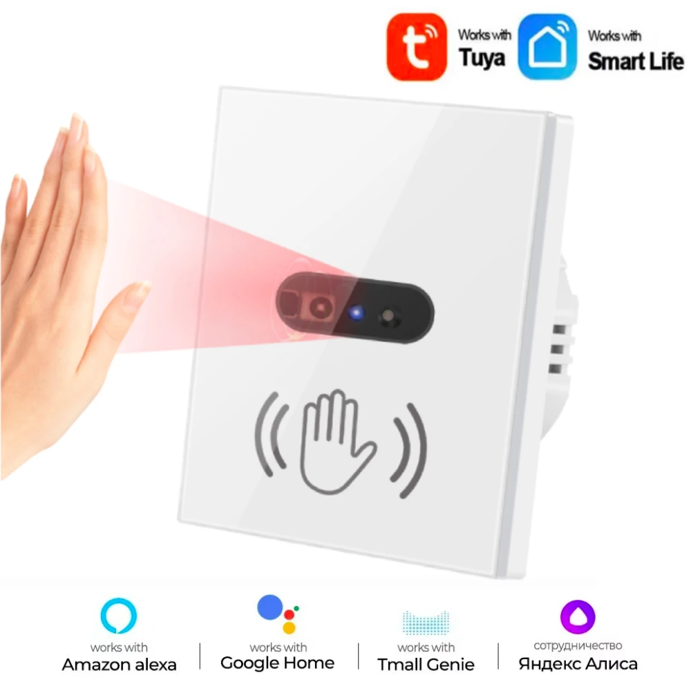 

Tuya Wifi Wall Smart Light Switch Infrare Sensor No Need Touch EU/US Glass Panel Light Switch Works With Alexa Google Home Alice