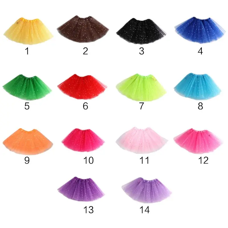 

Women Girls Multi Layered Tutu Skirt Solid Color Ballet Dance Costume Glitter Star Sequins Satin Elastic Waistband Underskirt 14