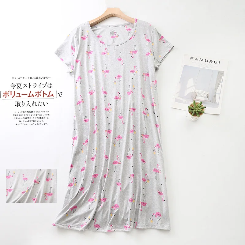Summer Sleepwear For Women Short Sleeve Pyjama Women's Cotton Soft Fashion Home Long Sweet NEW Cartoon Dress Big Size