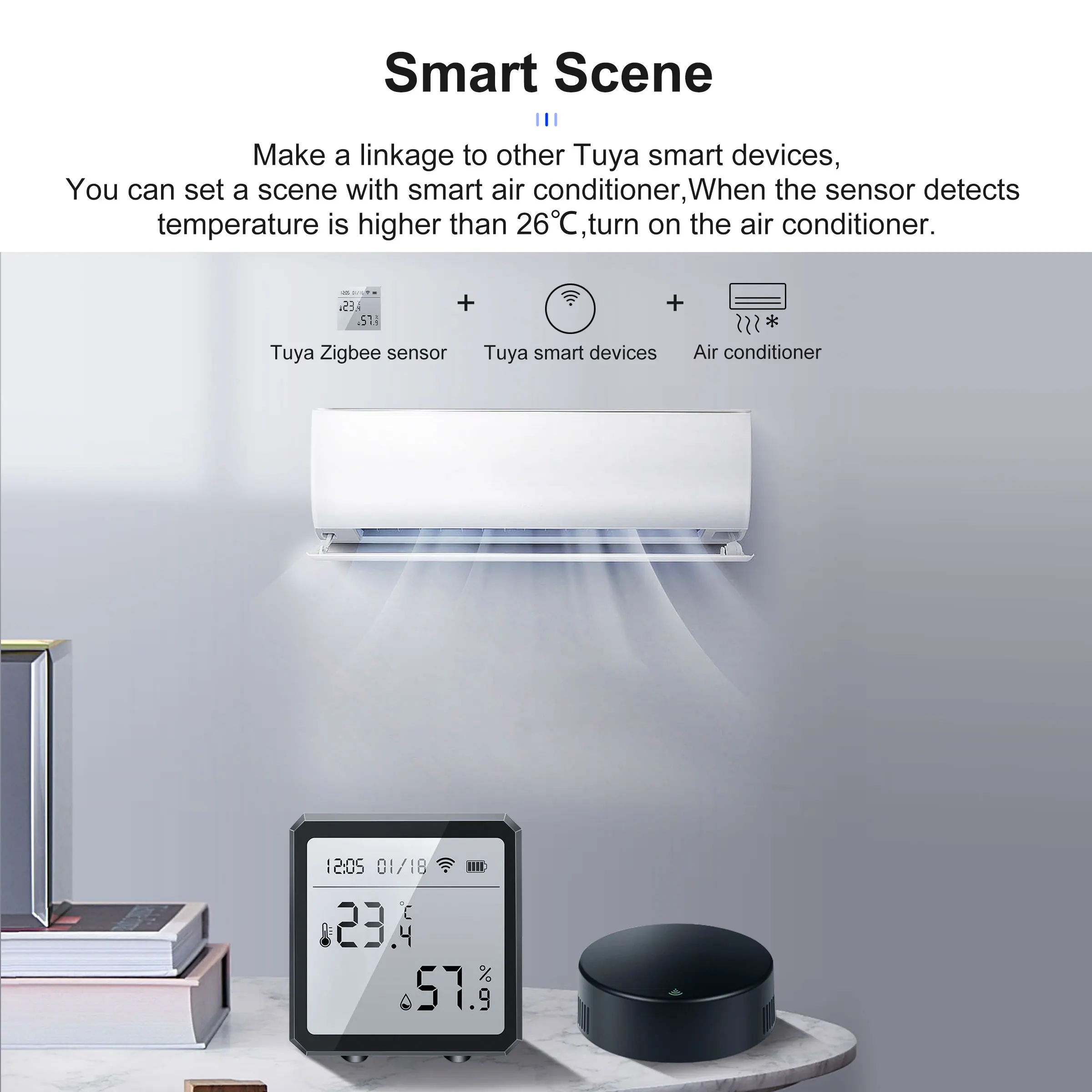 Датчик температуры и влажности GIRIER Tuya ZigBee умный термометр гигрометр с ЖК-экраном