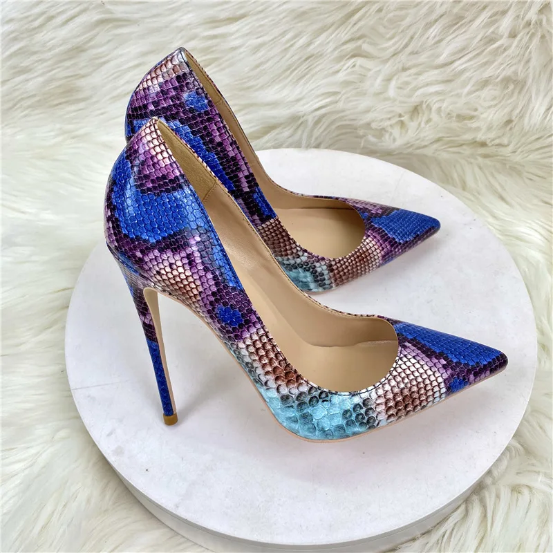 

New Luxury Women Shoes High Heel 12cm Pointed Toe Single Shoes Pumps Snakeskin Print Shoes Female Party Shoes