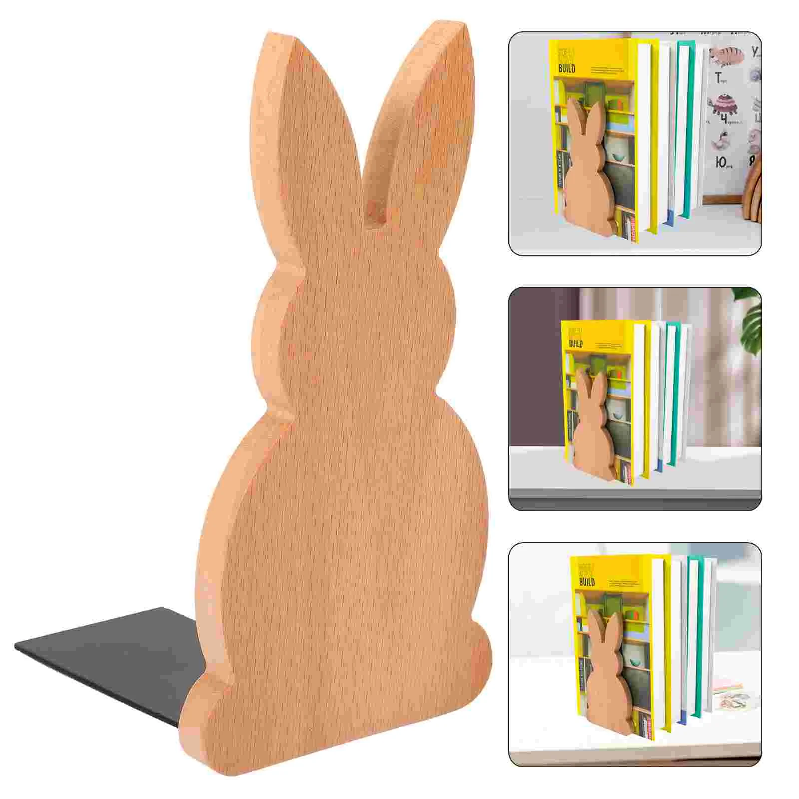 

Book Bookends File Ends Stand Rack Holder Desktop Wood Decorative Storage Easter Organizer Bunny Shelves Heavy Divider Decor