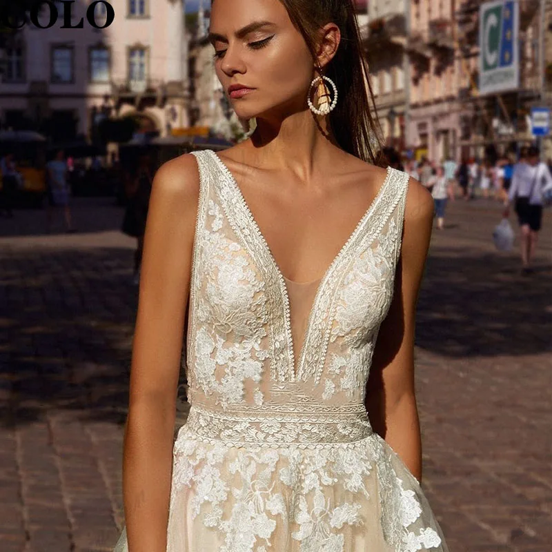 

Women's Dresses A Line Wedding Dress 2022 Sexy V Neck Boho Wedding Gown Lace Appliques Beach Women Wedding Dresses