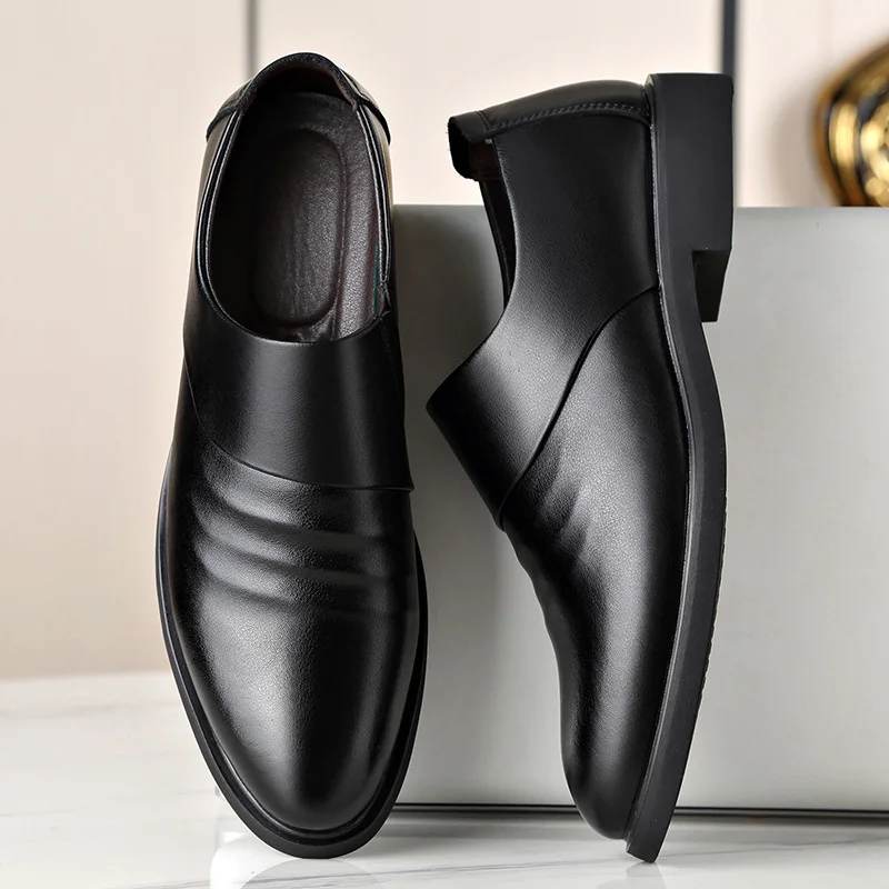 

Fashion Business Dress Loafers Pointy Black Oxford Breathable Formal Wedding Casual Man Men's Leather Shoes Luxury Brand Genuine