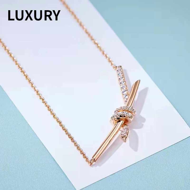 

Luxury S925 Sterling Silver Rose Gold Knotted Pendant Necklace For Women's Elegant New Fashion Party Gift Fine Jewelry CX1025
