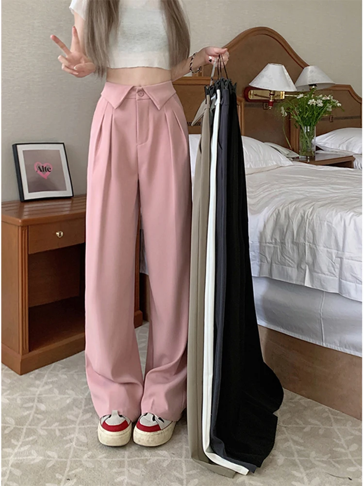 Pants Women New Arrival 2023 Spring Korean Style Solid Color Loose Basic Office Lady Elegant Trousers