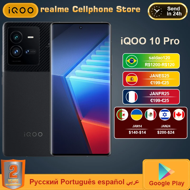 

vivo iQOO 10 PRO 5G Mobile Phone 200W SuperCharge Snapdragon 8+Gen1 6.78'' AMOLED 120Hz 50MP Smartphone