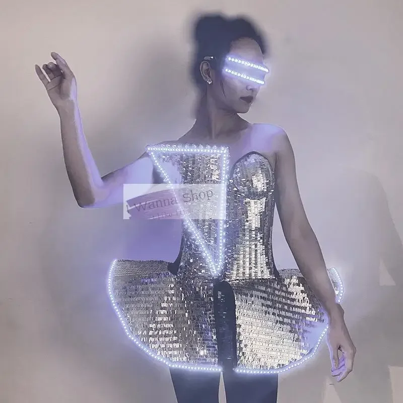 Платье женское со светодиодными блестками костюм для танцев и представлений
