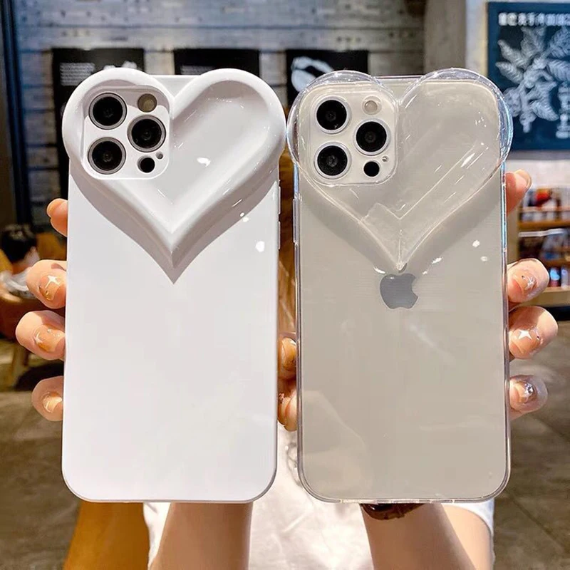 

3D Love Heart Bumper Phone Case For iPhone 13 11 12 Pro Max X XR XS Max 7 8 Plus Soft Silicone Back Cover