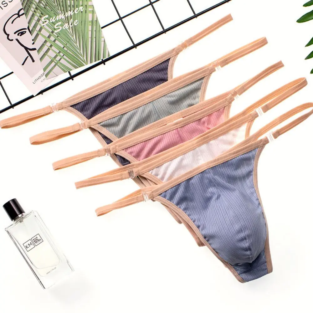 

Men'S Thin Threaded Quick Drying Thong Hollow And Snap Open T-Shaped Underwear Skin Friendly Sexy Men'S Low Rise T-Shirts