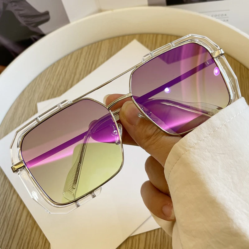 

Vintage Oversized Square Hollow Frame Sunglasses For Women New Fashion Brand Alloy Yellow Gradient Sun Glasses Female Shades