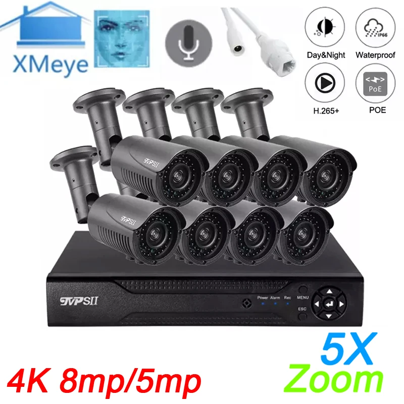 Металлическая камера видеонаблюдения серый 4K 8 м 5 Мп IMX335 H.265 + 5-кратный зум IP66 ONVIF