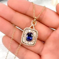 new luxury retro gold palace pendant necklaces for women blue white cz stone inlay fashion jewelry noble wedding party gift