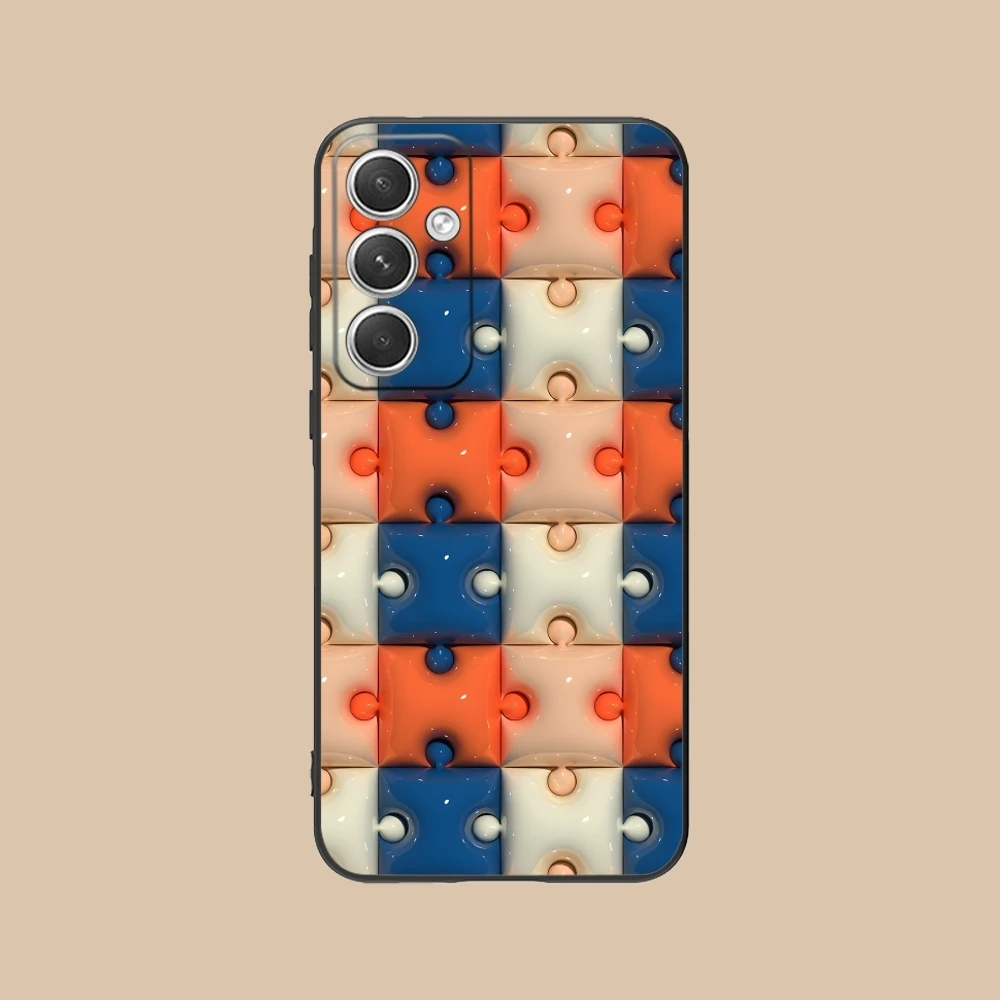 Puzzle Fashion Pretty Mobile Cell Phone Case for Samsung Galaxy S24 S23 S22 S21 S20 S10 S9 Plus FE Ultra Lite Black Cover Shell