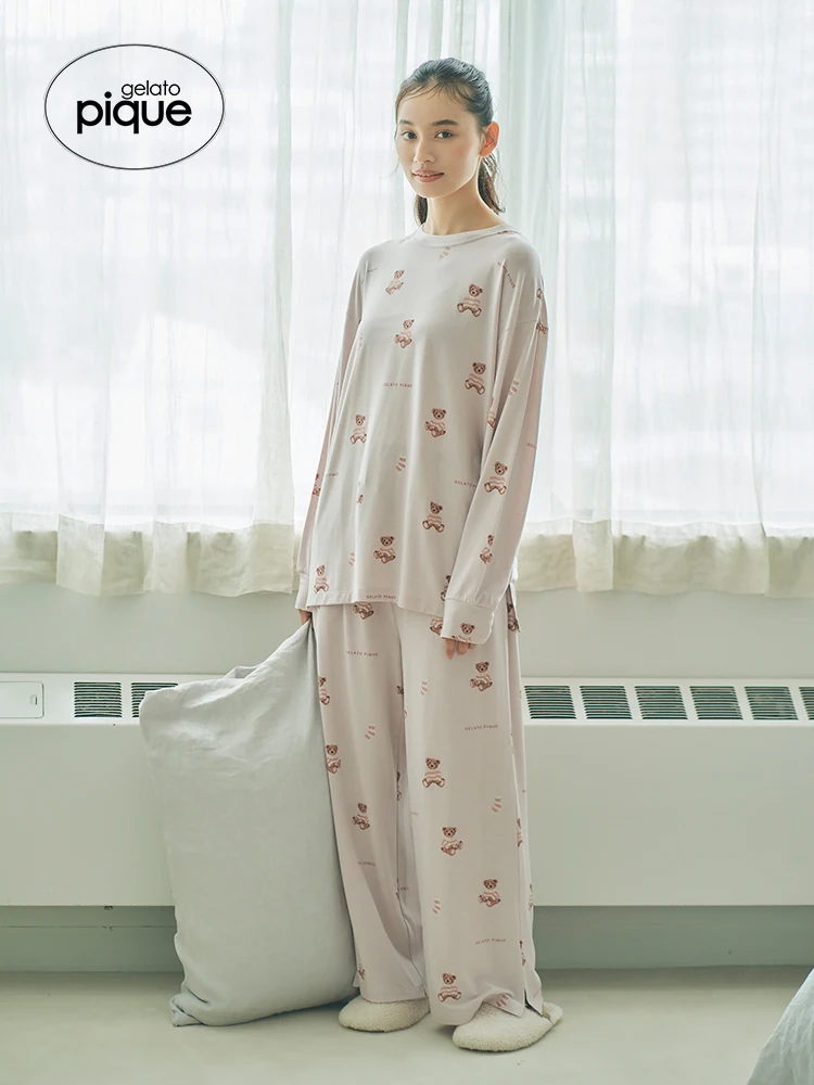 Loungewear Room Wear Gelato Pique Bear Prints Homewear Ppajama Dress  Molda