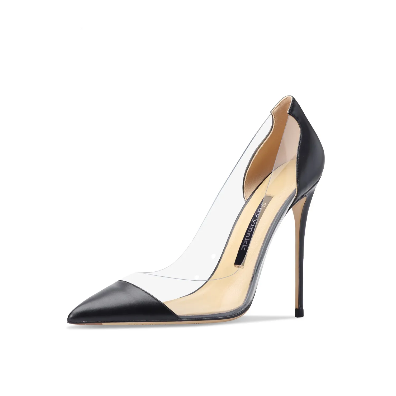 2023 Genuine Leather Black Luxury Transparent High Heels Summer New Fit Pumps Versatile Sexy Shallow Mouth Women's Single Shoes