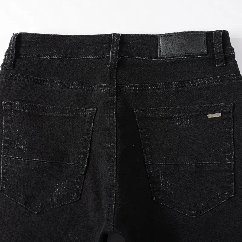 Fashion Ripped Jeans Streetwear Mens Black Slim Fit Hip Hop Skinny Pants Quality Denim Clothing Casual Trousers Vaqueros Hombre