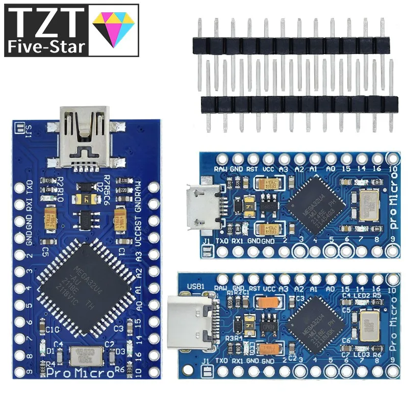 TZT Pro Micro ATmega32U4 5 в 16 МГц Замена ATmega328 для Arduino Mini с 2-рядным штырьковым разъемом Leonardo