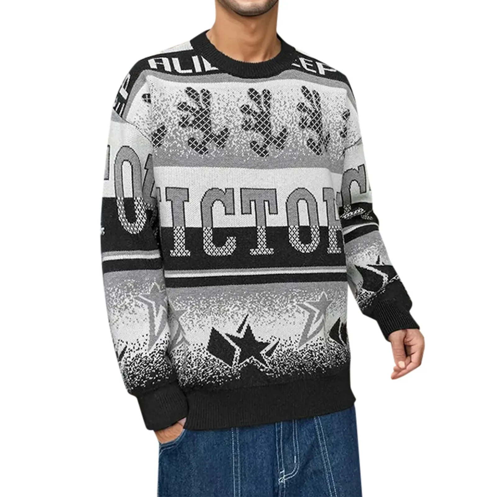 

Мужская осенне-зимняя вязаная рубашка с круглым вырезом