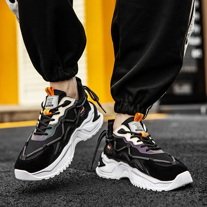 

Summer Men Casual Height Increase Mesh Skate Board Shoes Platform Run Sports Sneakers for Students Street Style