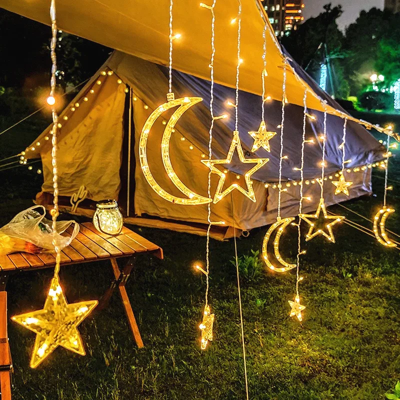 EU Plug LED Icicle Star Moon Lamp Fairy Curtain String Lights Garland Christmas Lights Decor for Home Wedding Party Garden Decor