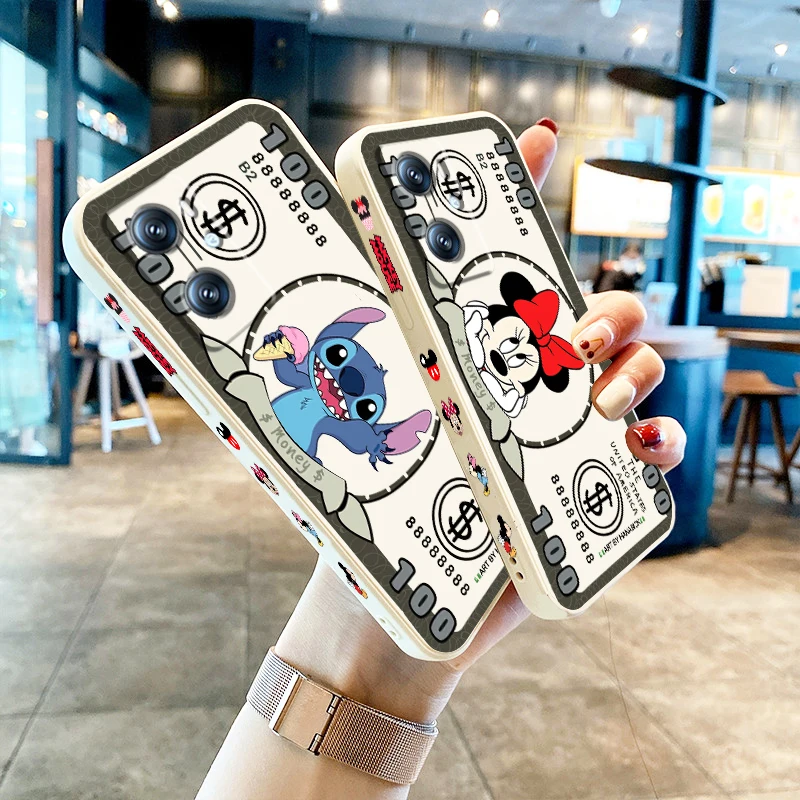 

Liquid Left Rope Dollar Mickey Minnie Stitch Phone Case For OPPO Find X5 X3 F21 Lite A96 A94 A93 A77 A76 A74 A72 A57 A53S A16 5G